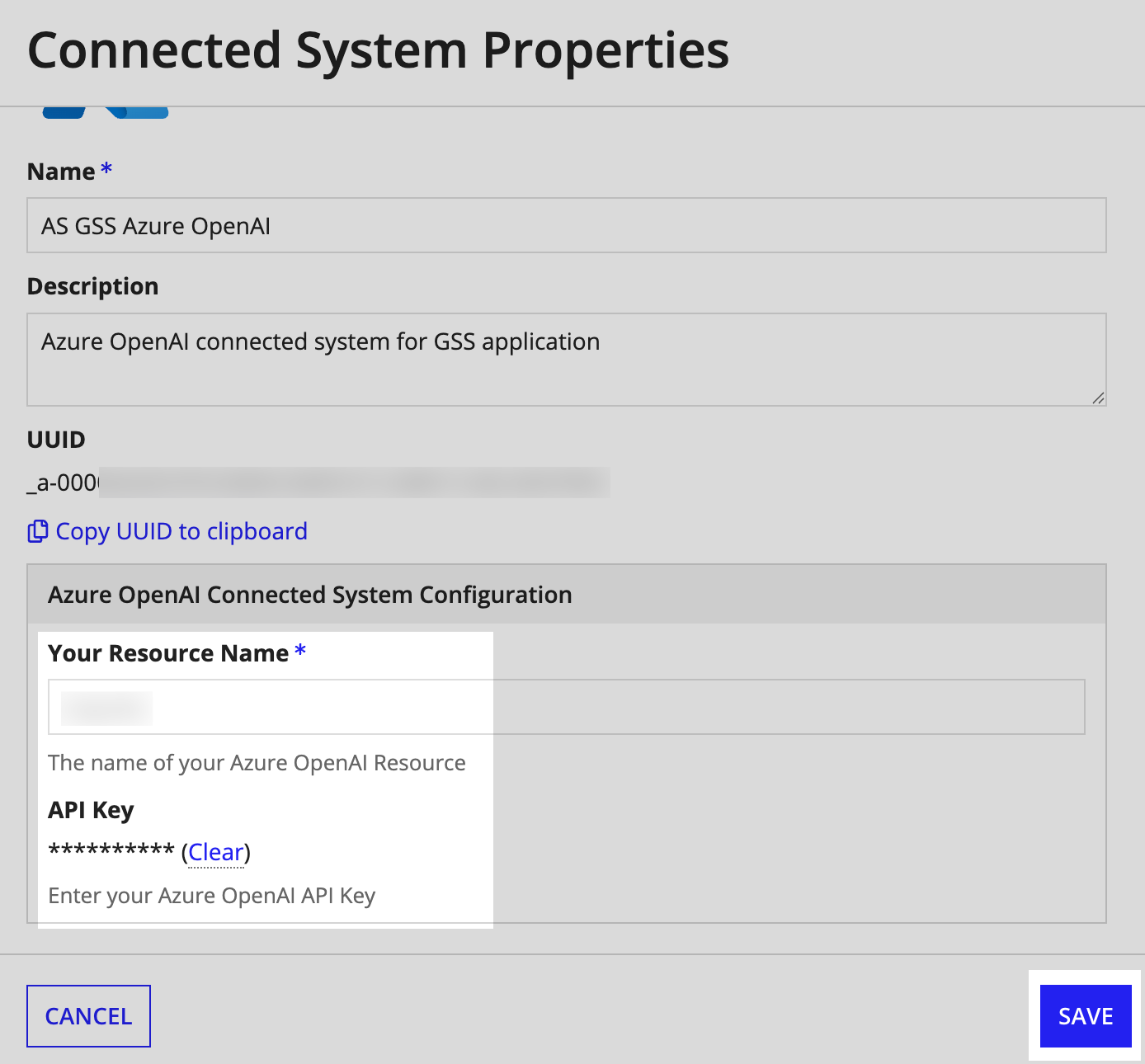Update the AS GSS Azure Open AI connected system.
