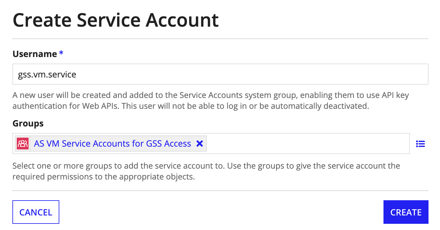 Enter username and group.