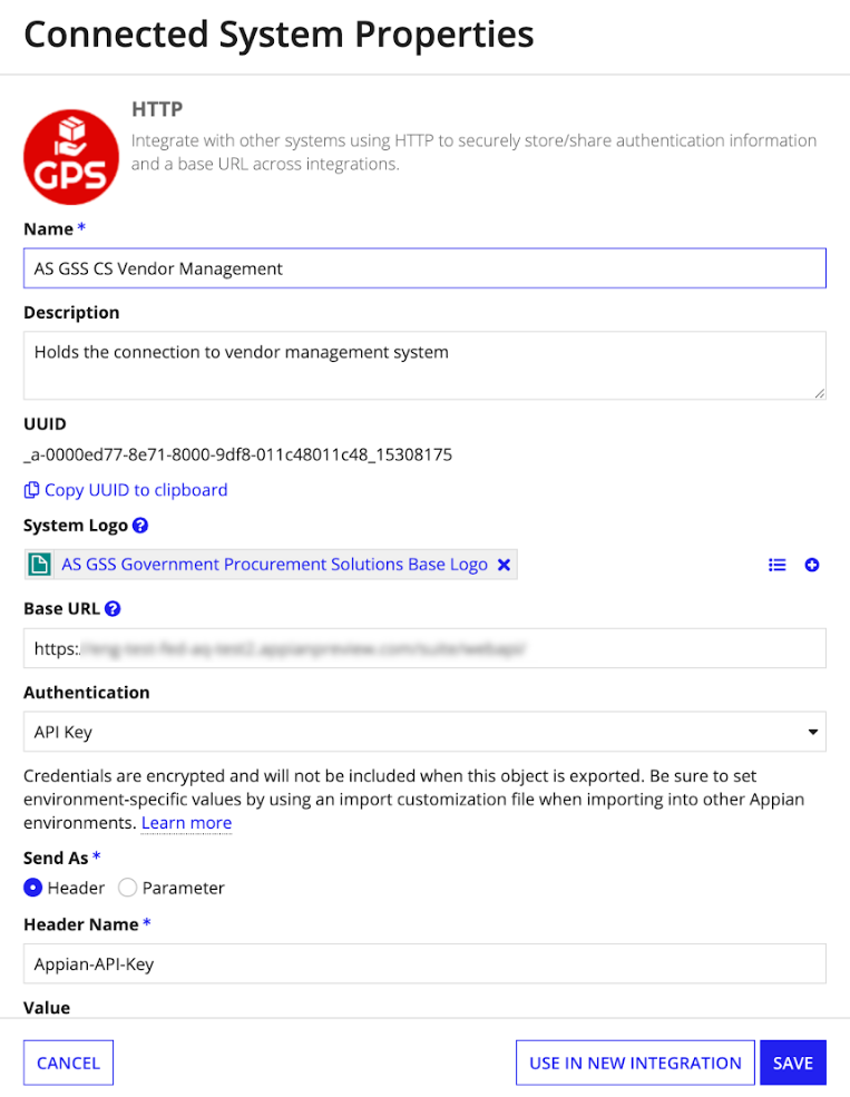 Update API key in the connected system.