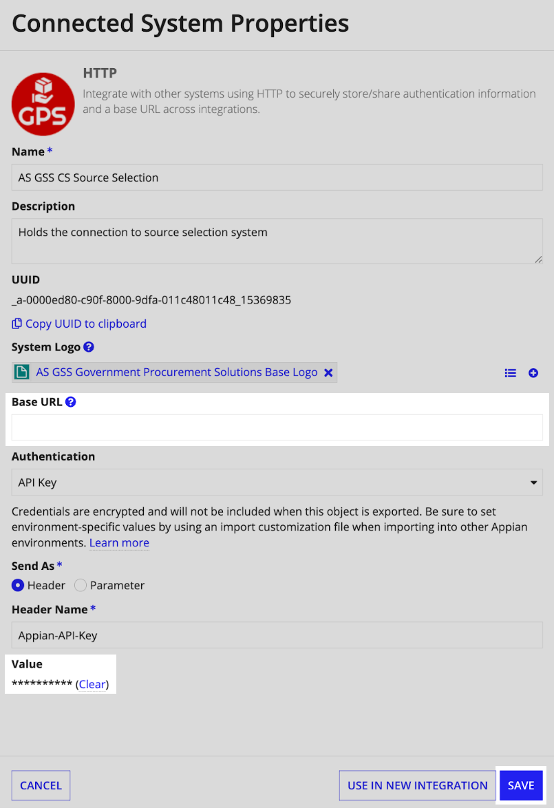 Update API key in the connected system.