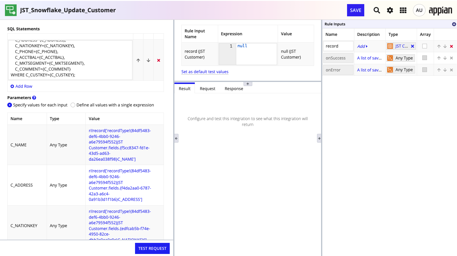 snowflake integration object to update customer