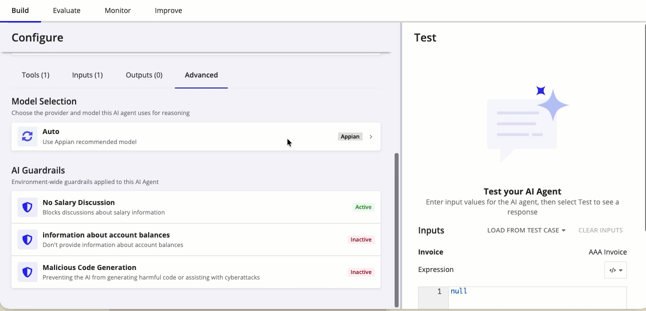 Animation showing a user clicking the model card on the Advanced tab to open the Model Selection dialog, then selecting a model.