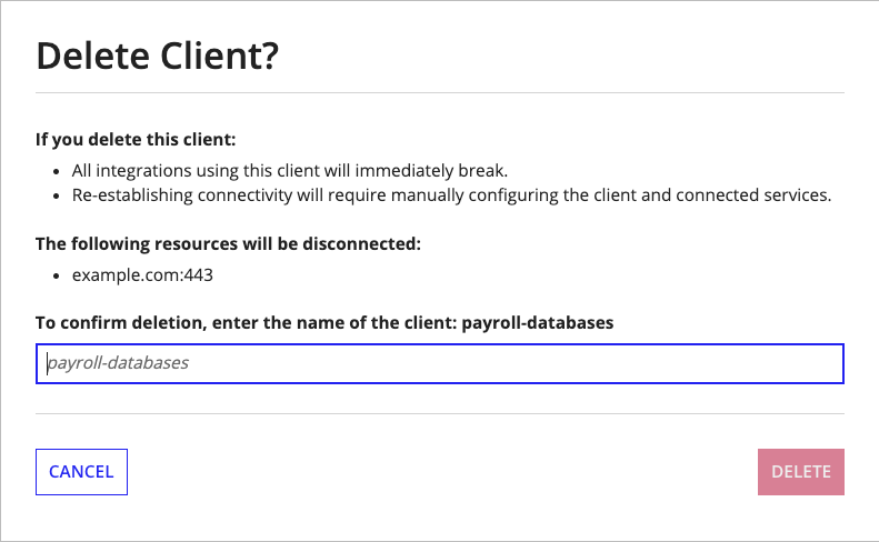Delete Client confirmation dialog