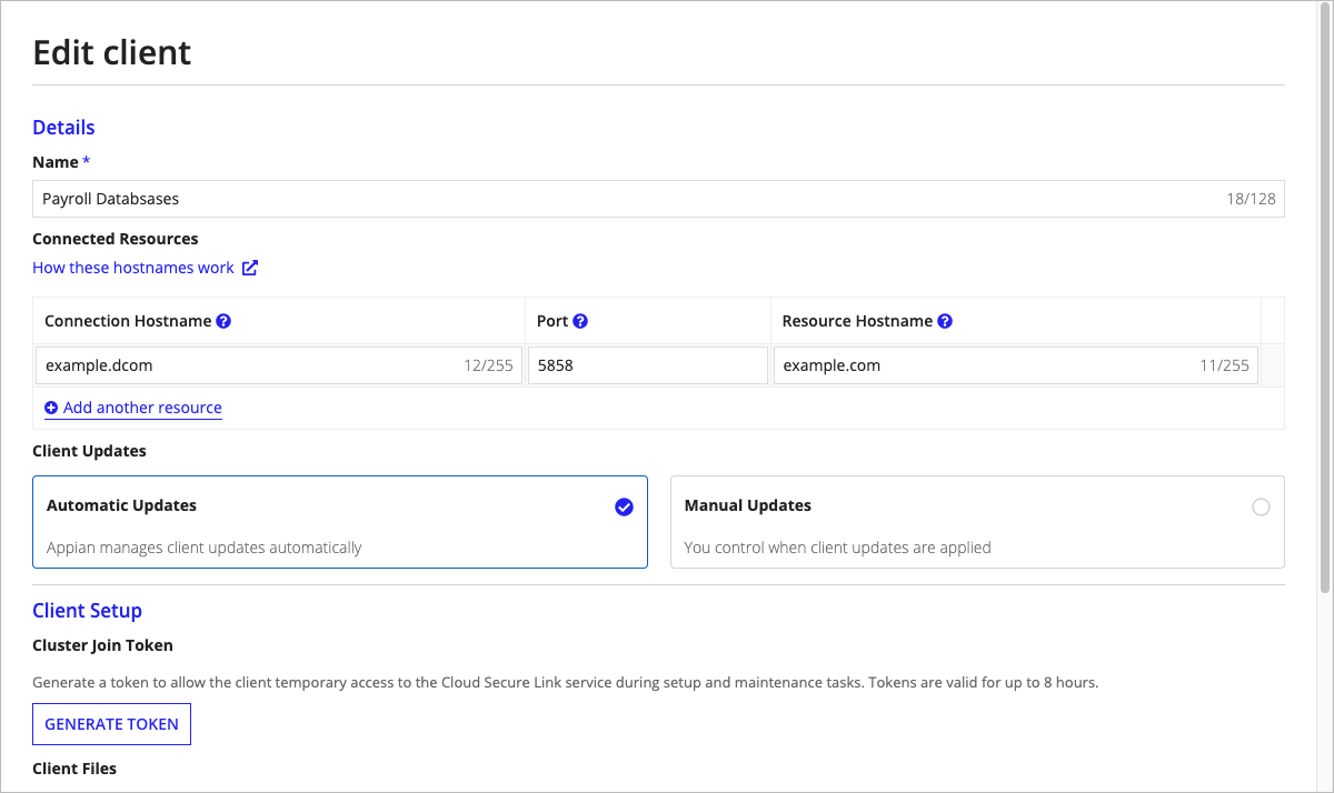 Edit Client dialog