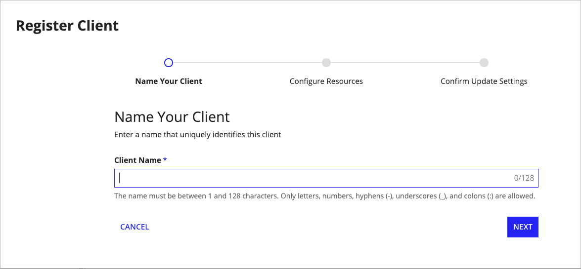 Register Client dialog