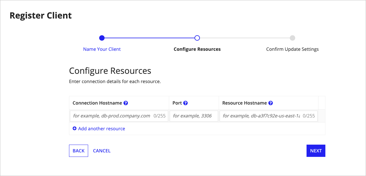 Configure Resources step