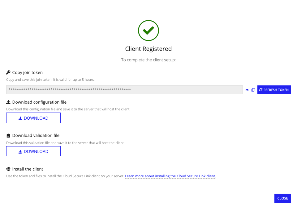 Registered client with cluster join token and download options