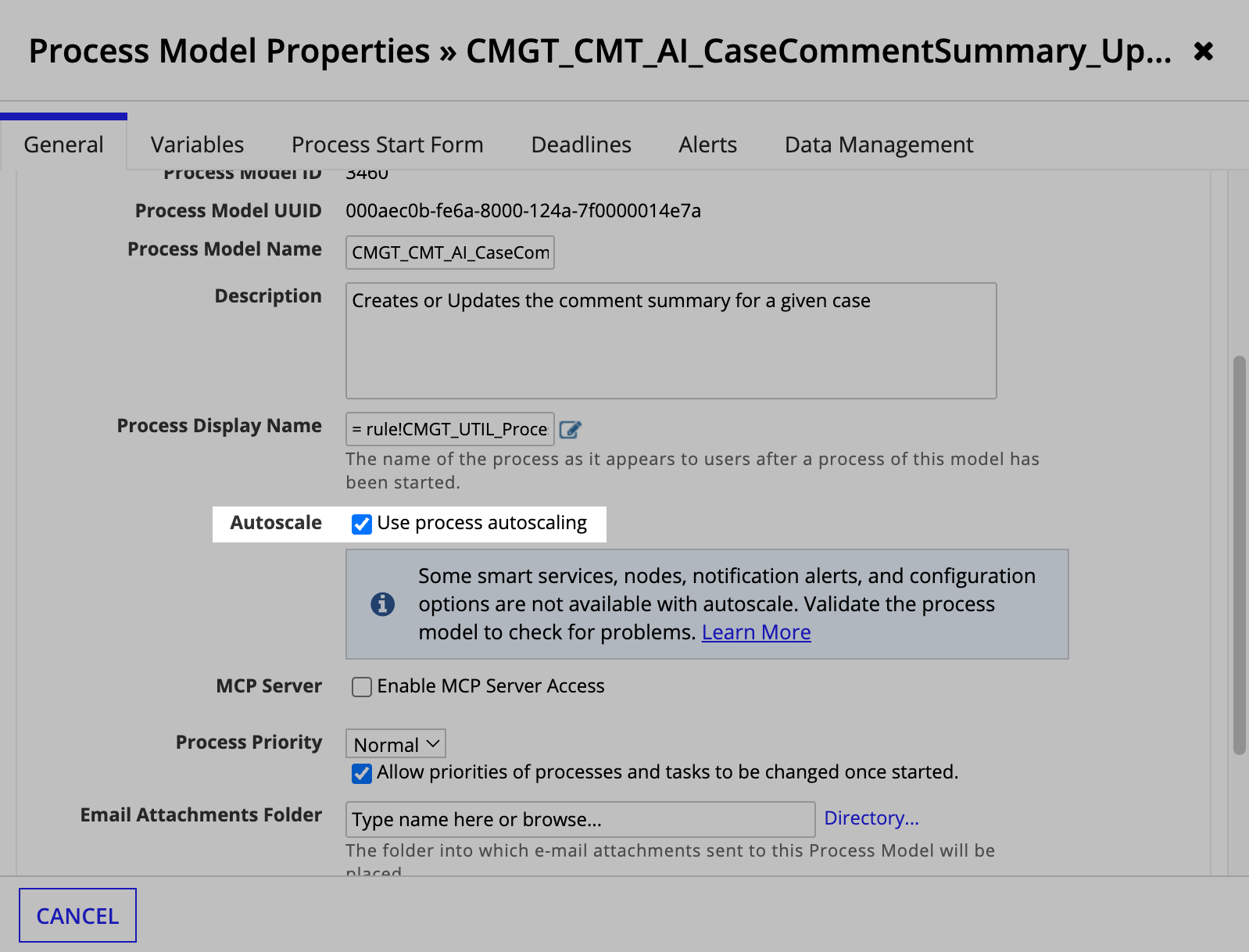 CMS Enable Autoscale for Case Comments Summary Update