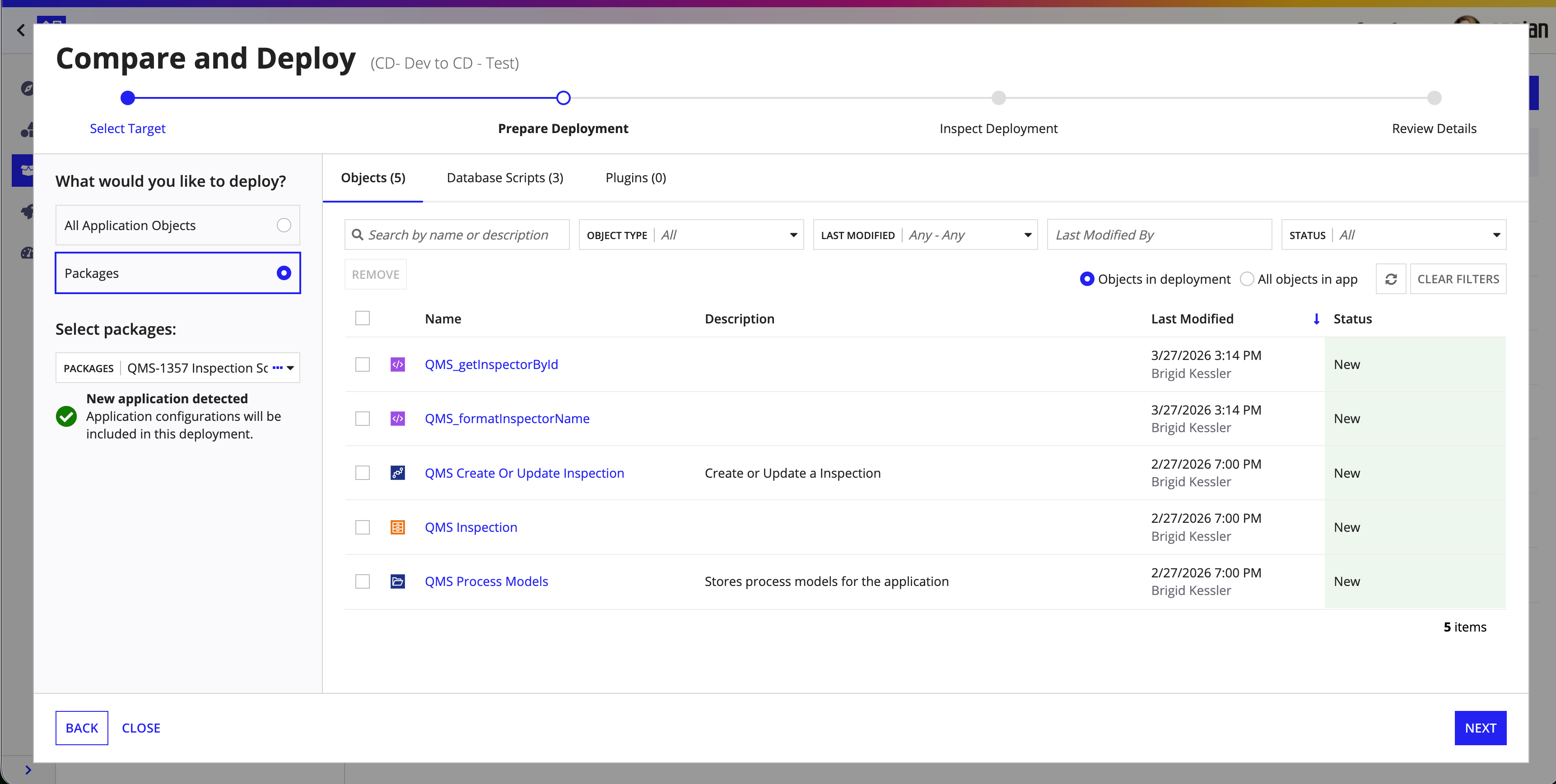 screenshot of the prepare deployment user interface for deploying a package