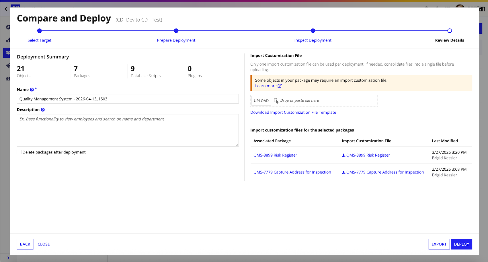 screenshot of the review step user interface