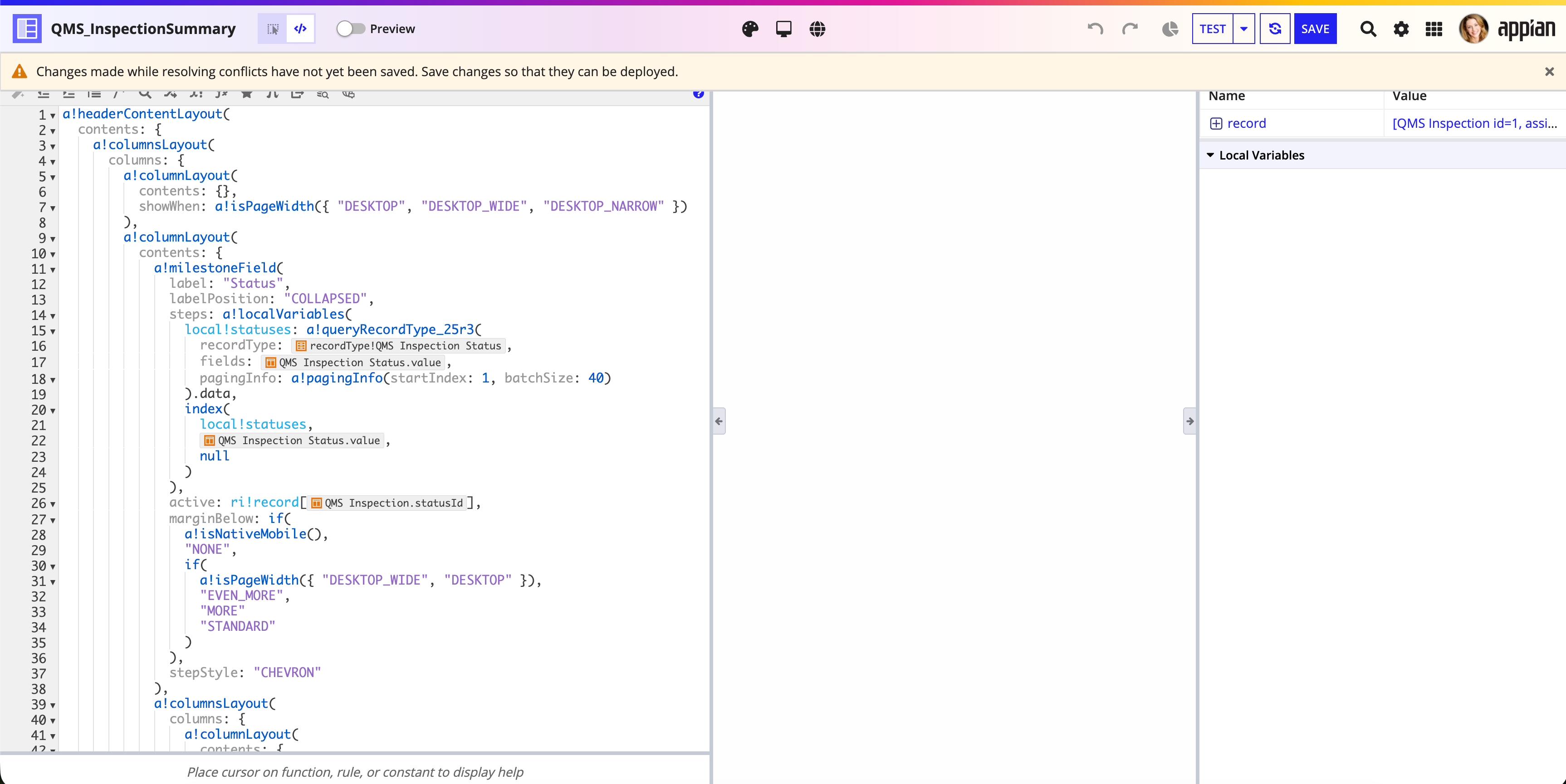 Shows the interface object with the message about saving changes to resolve conflicts