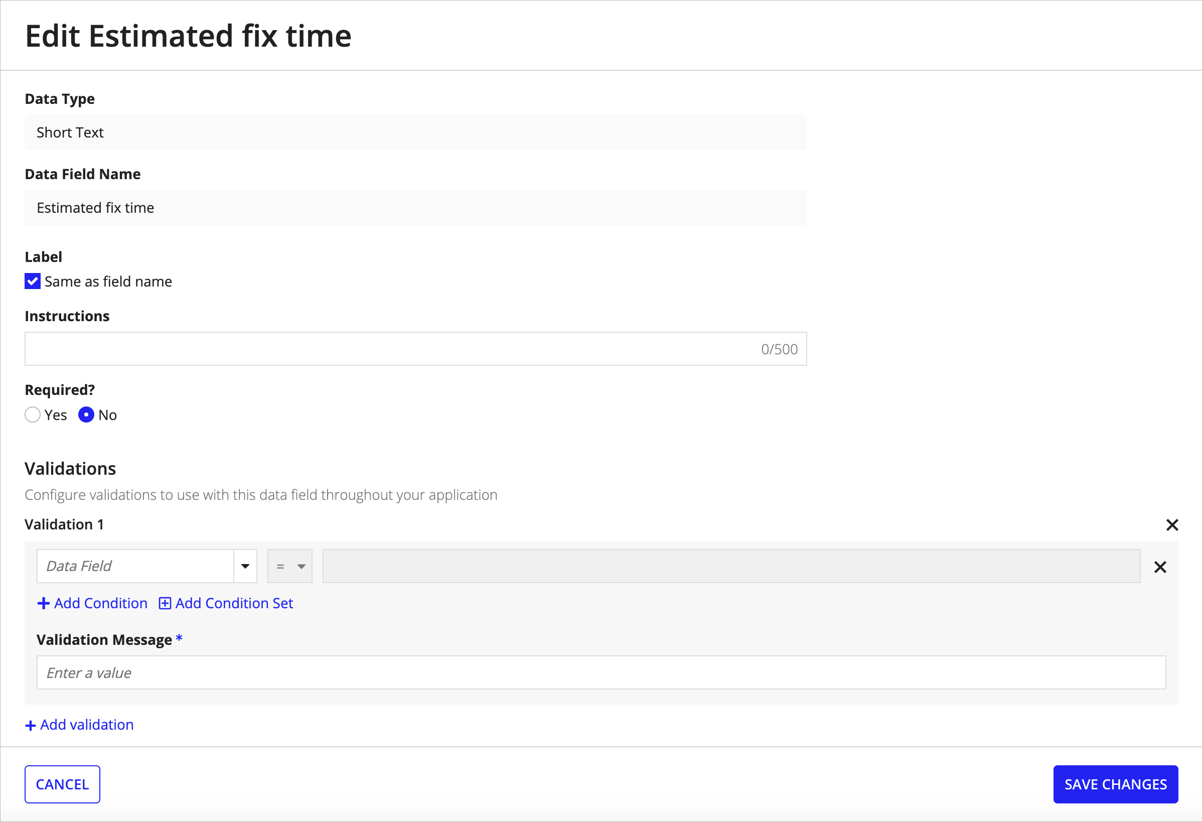 screenshot of the Edit Field dialog