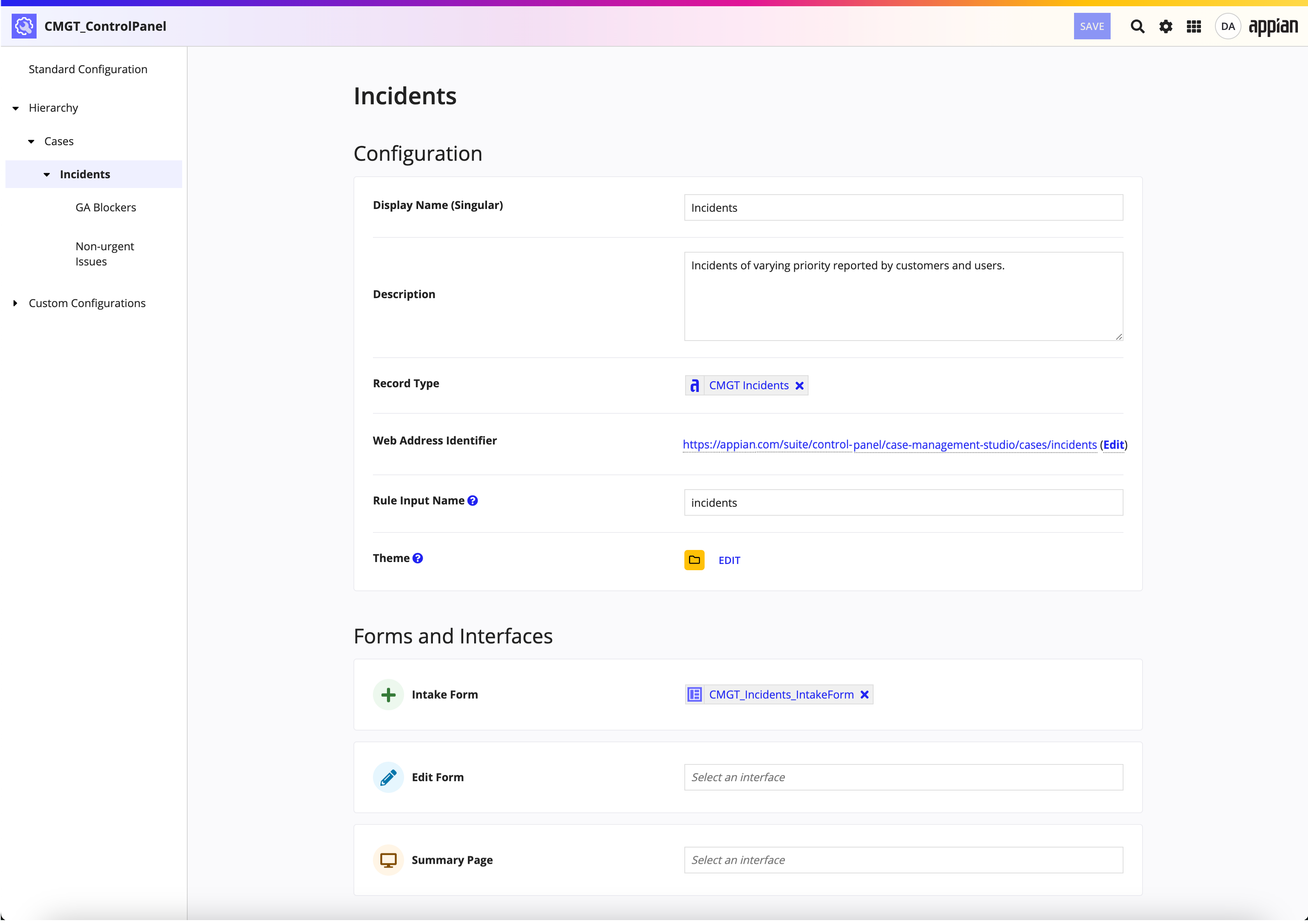 screenshot of an example category page in the control panel object