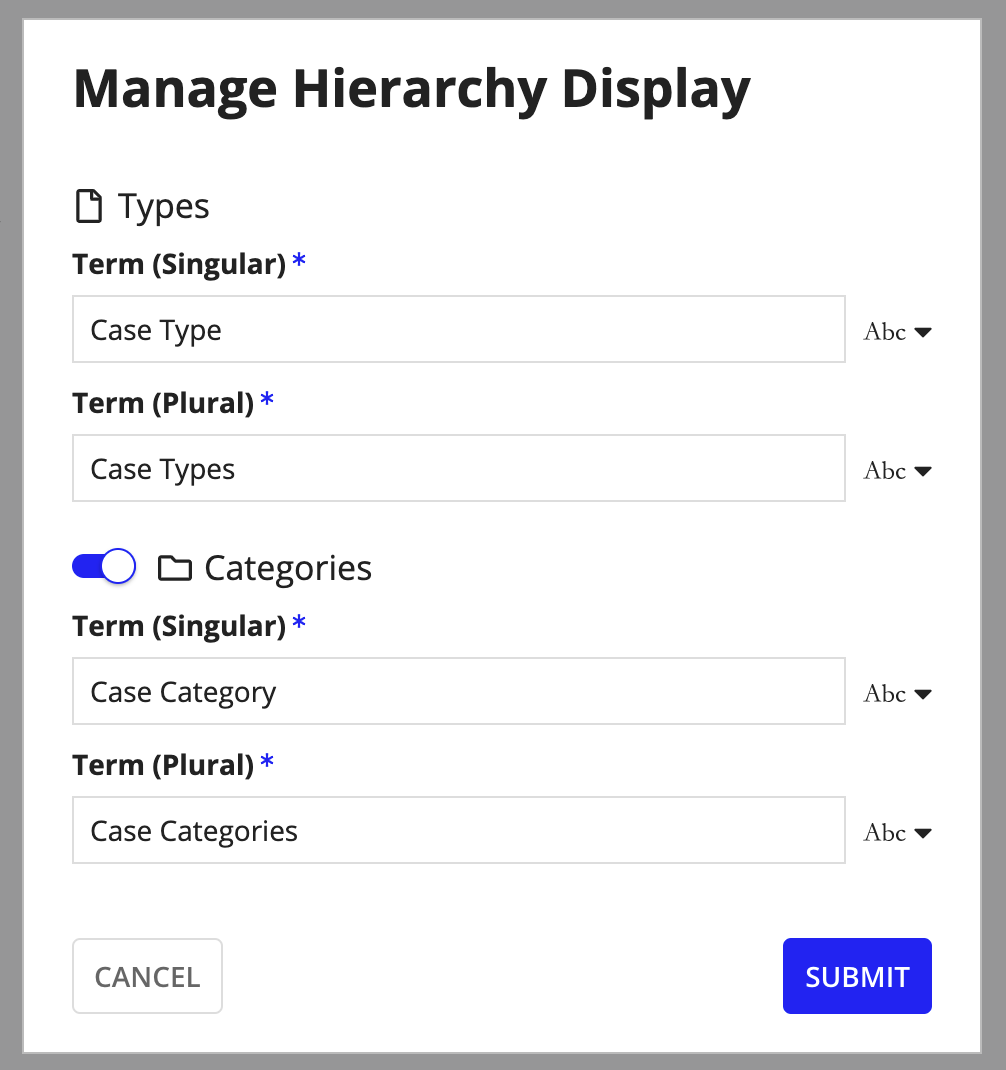 screenshot of the Manage Hierarchy dialog