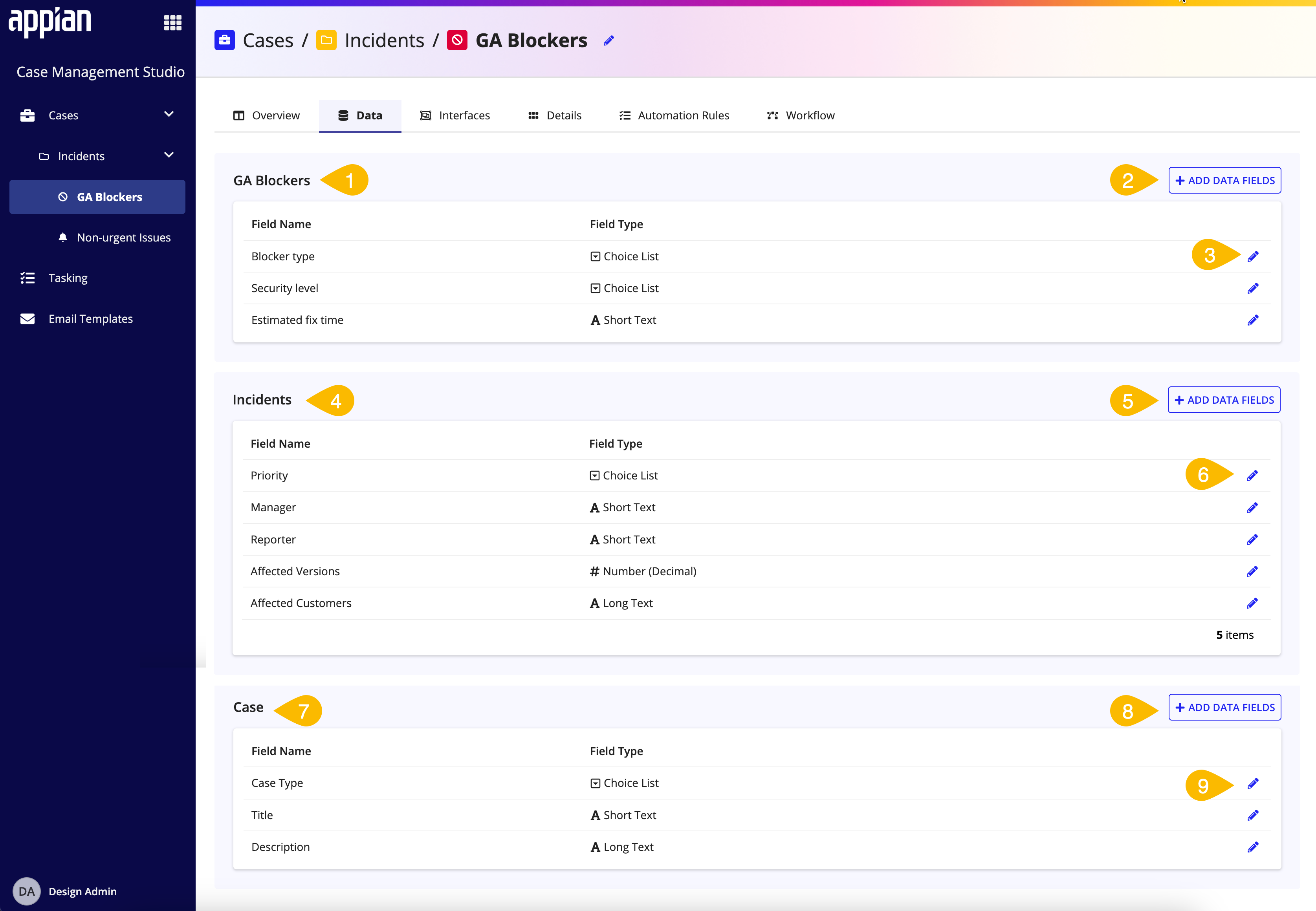 screenshot of the Data tab on a type page in the Control Panel