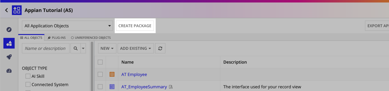 packages button