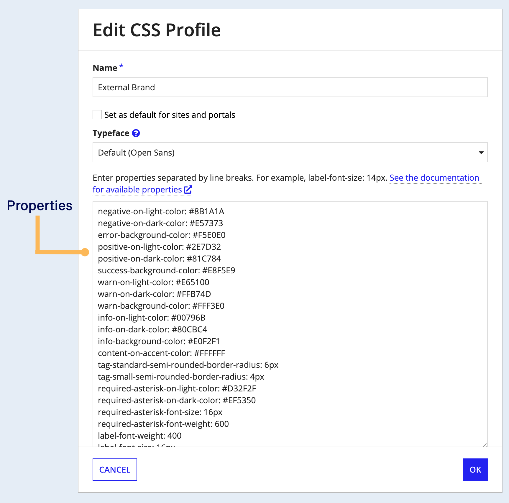 properties in a CSS profile