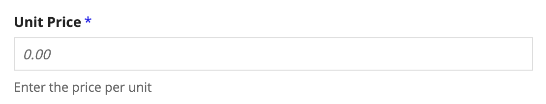 A decimal component displaying a Unit Price field with instructional text