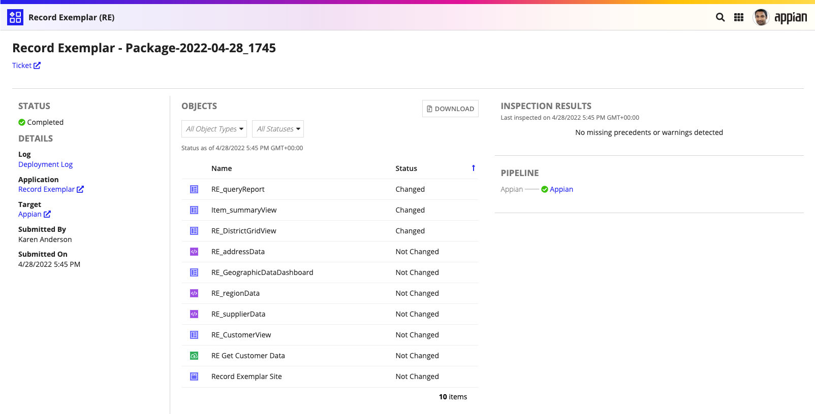 screenshot of the Deploy view