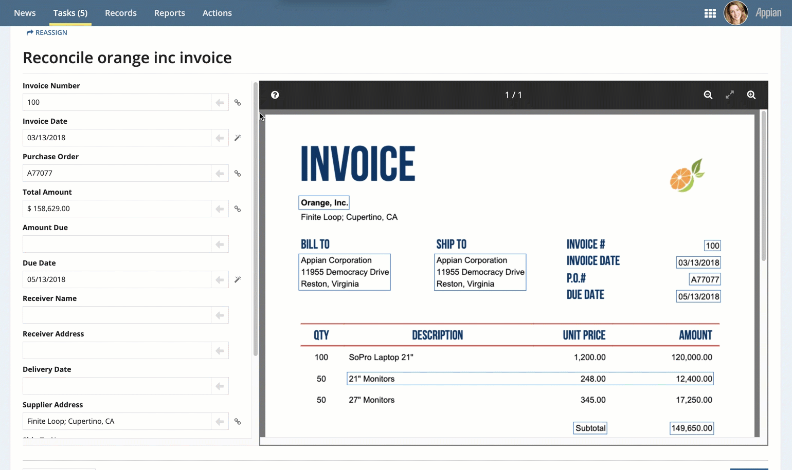Selecting tables, identifying header rows, and mapping columns during table reconciliation.