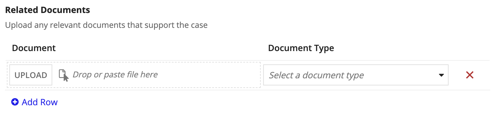 Editable grid to upload documents