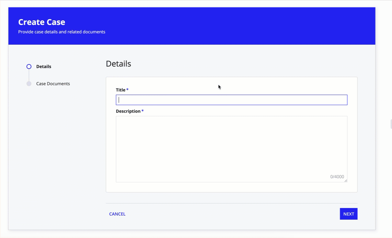 Gif showing how users can upload a document and preview and update details