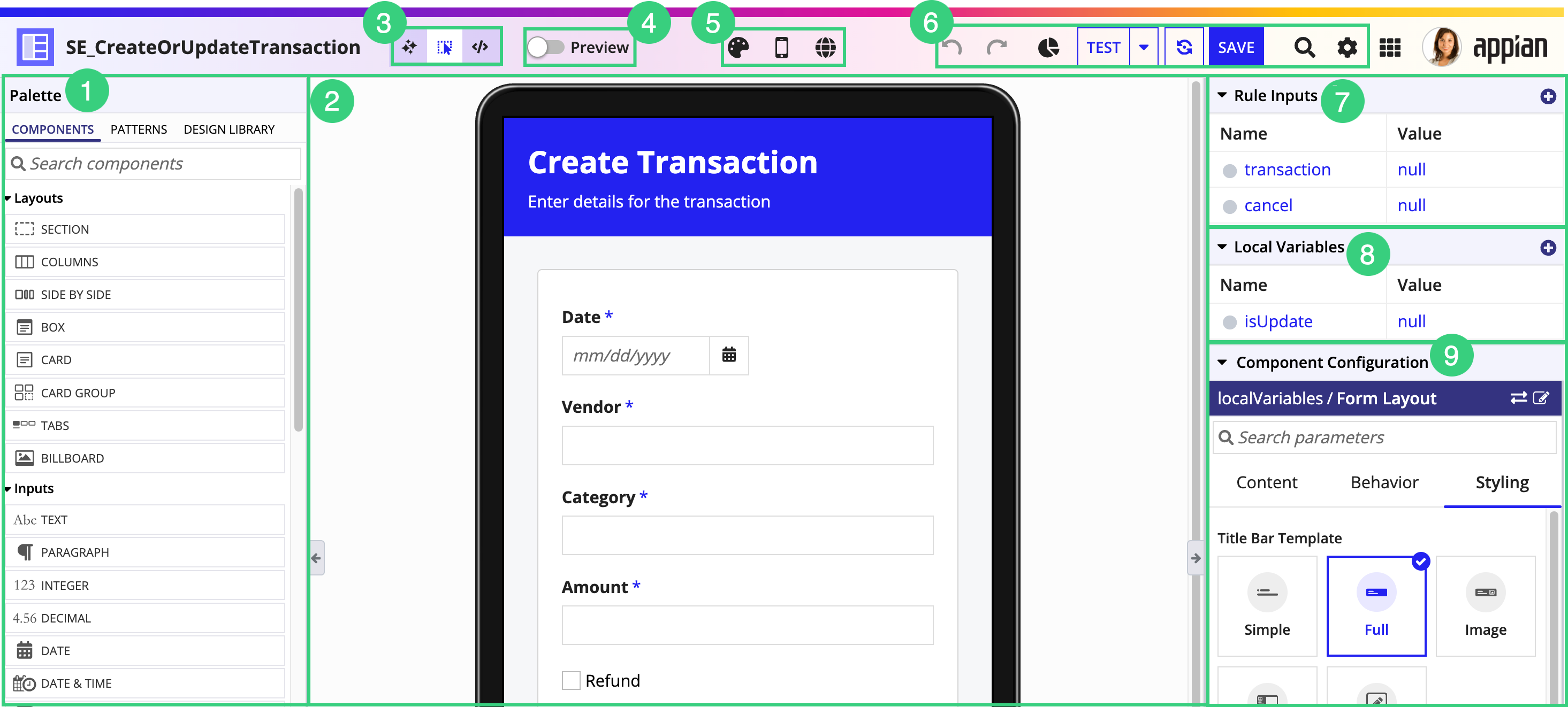 screenshot of the different parts of building an interface