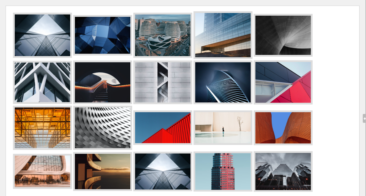 screenshot of the images pattern on the desktop narrow device width, with the images in a 4 by 6 grid.