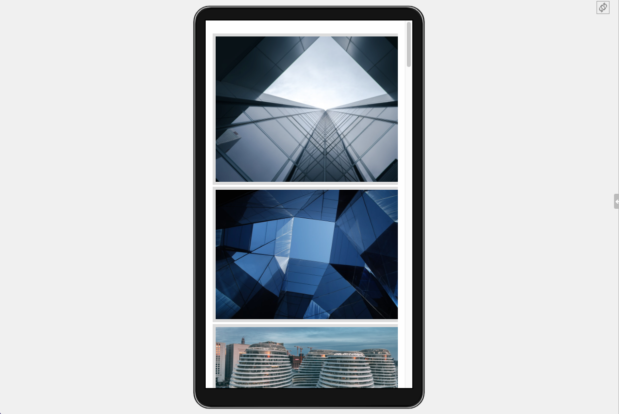 screenshot of the image pattern on the phone device width preview, with one image per row