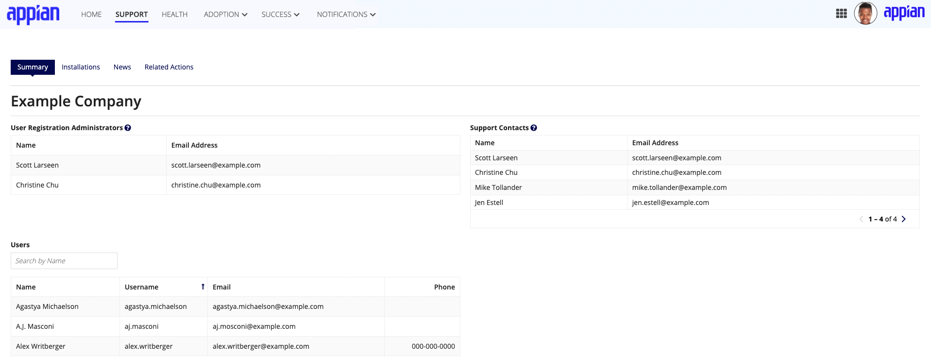 screenshot of the MyAppian Account summary