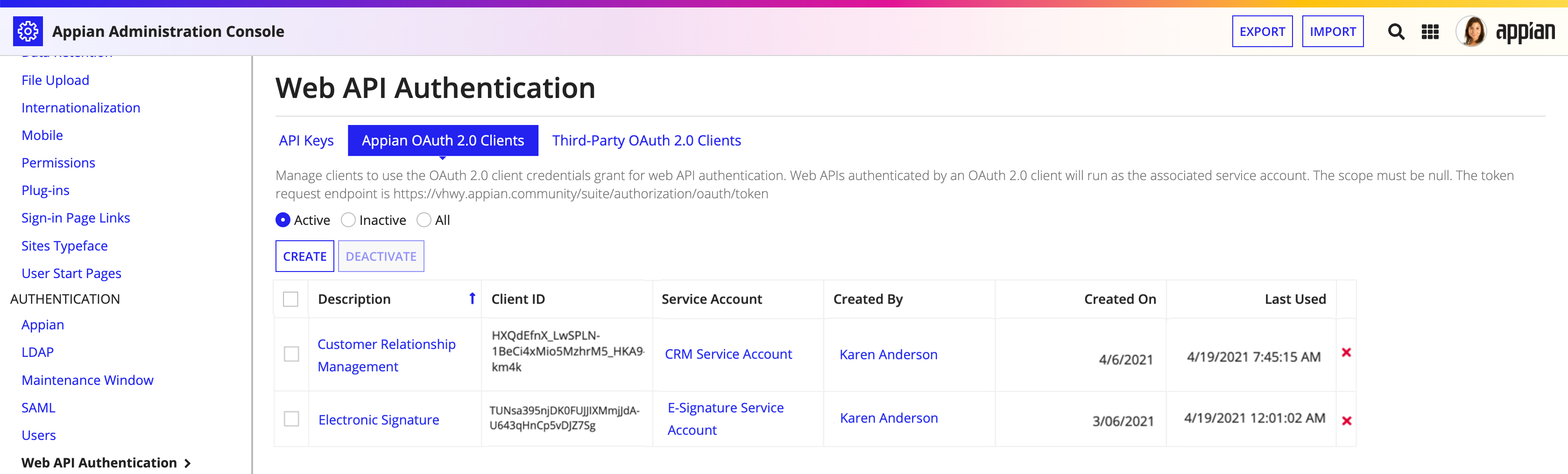 screenshot of the OAuth page