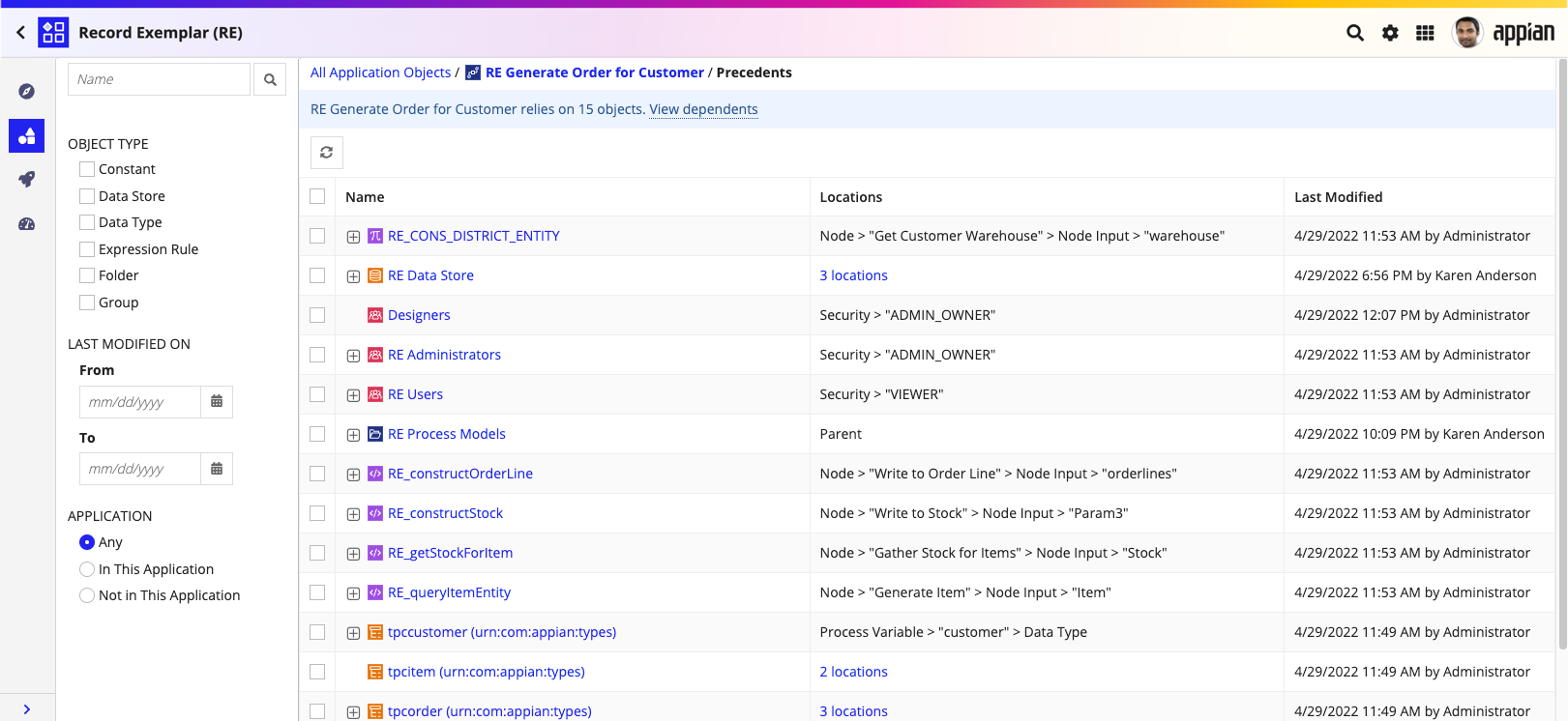 Object Precedents View