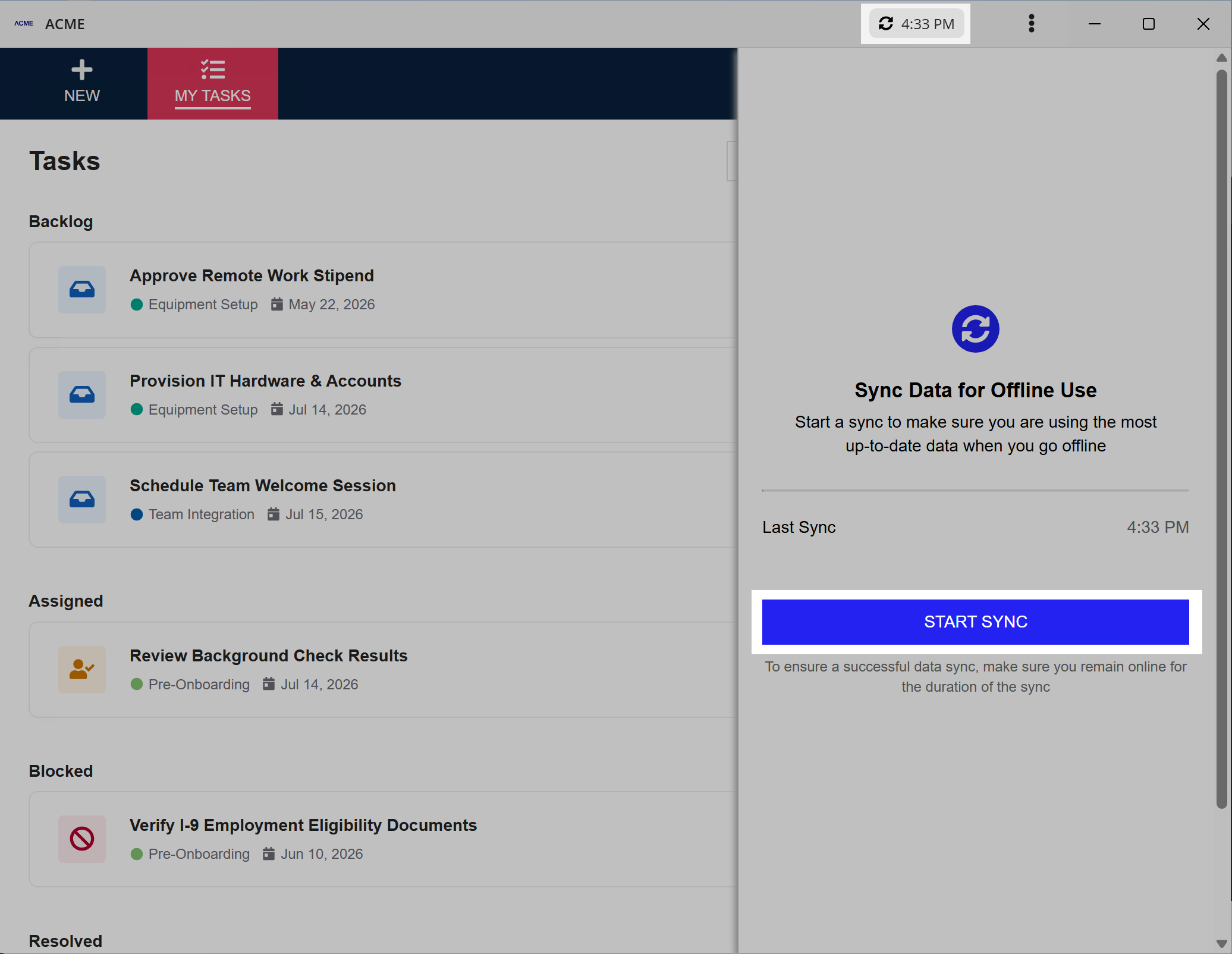 start sync icon in the Appian for Windows app