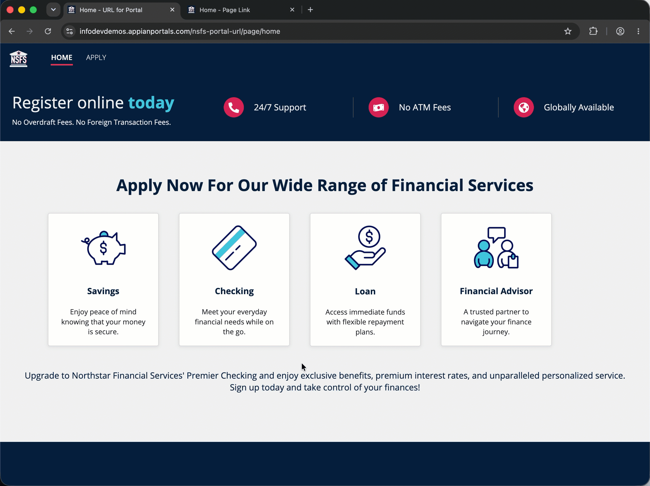gif showing the difference in loading behavior between urlforportal and page link