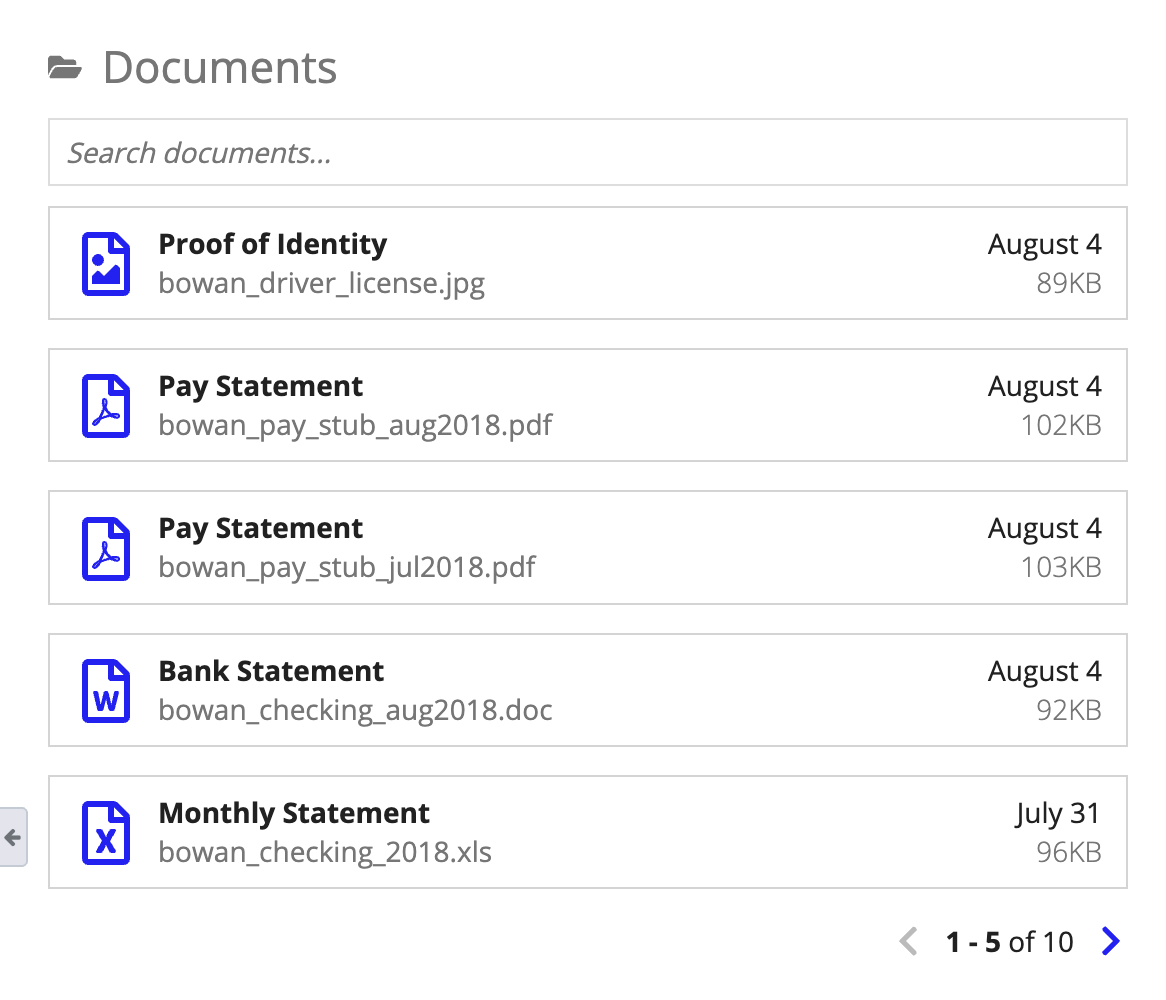 screenshot of the document list pattern