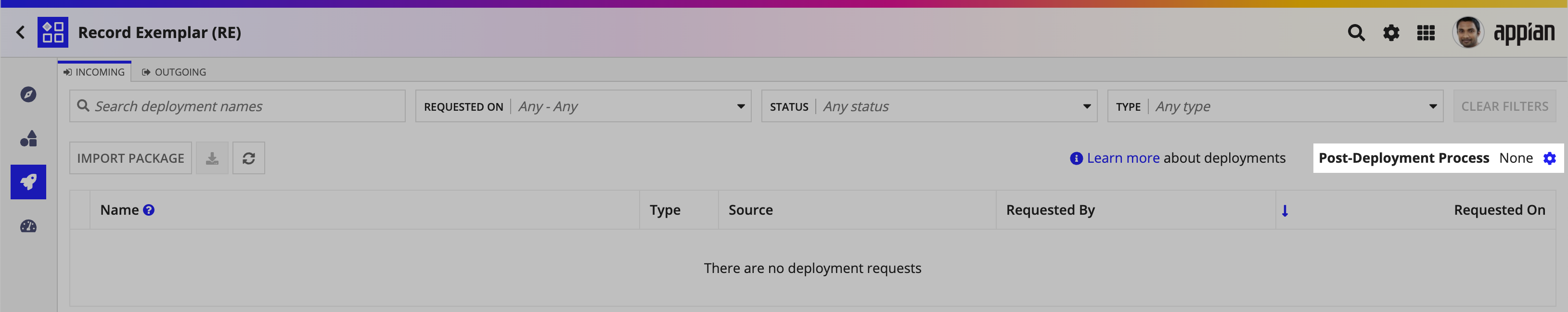 Modify Selection icon in the Deploy view INCOMING tab