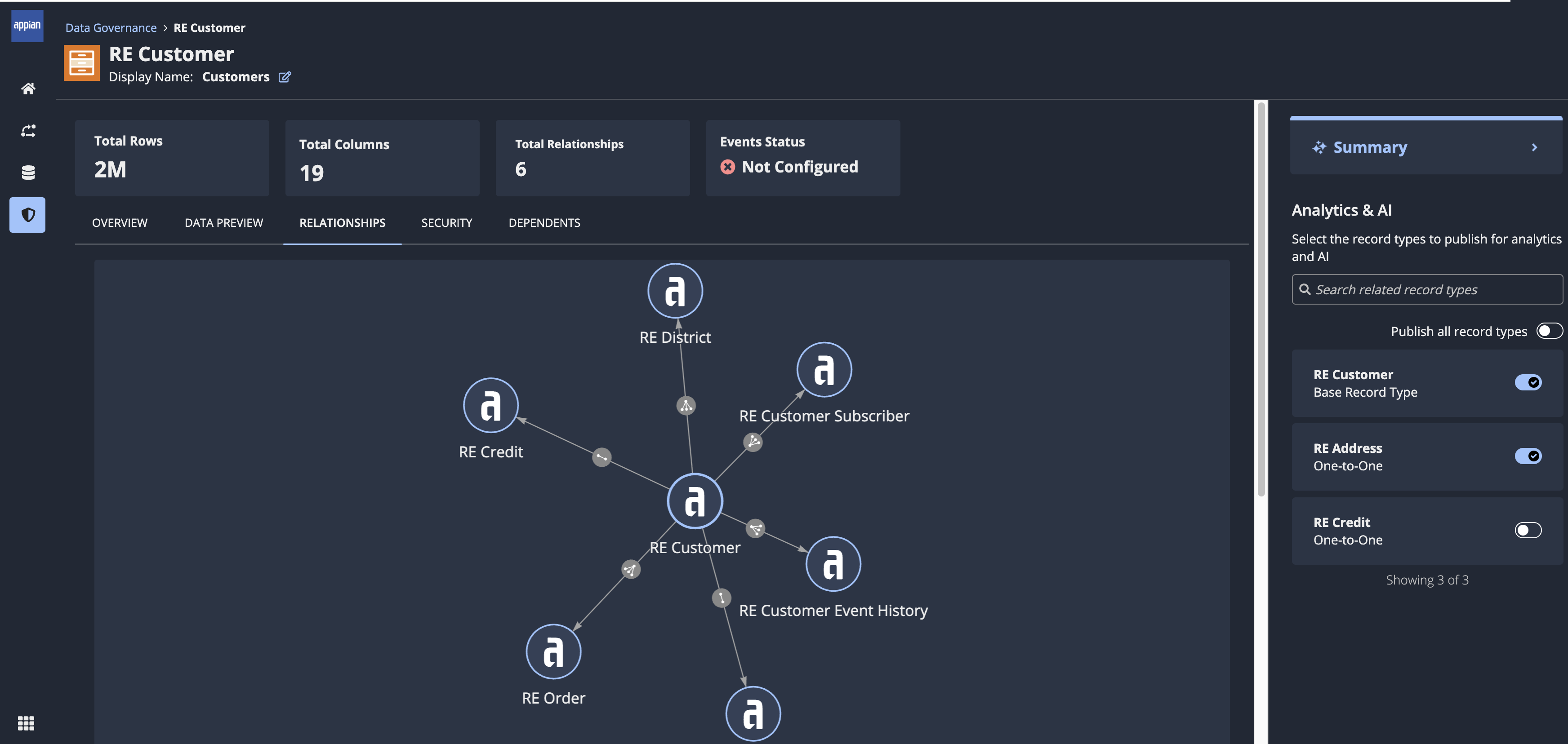 screenshot of the record type relationships tab showing its relationships