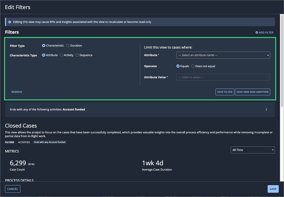 Edit Filters dialog