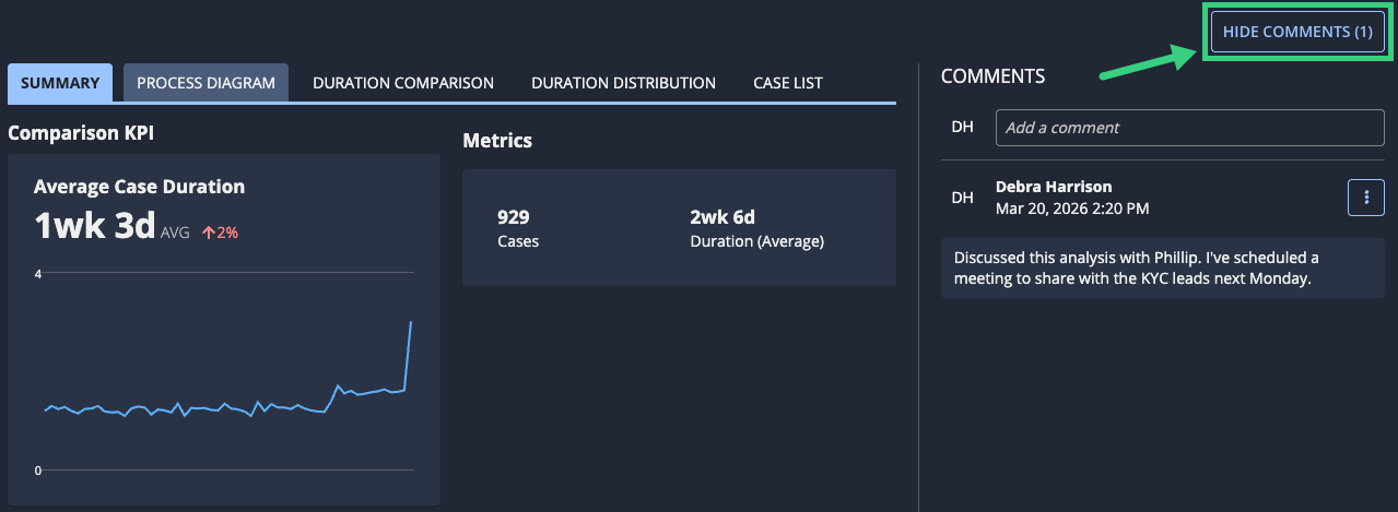 HIDE COMMENTS button highlighted in an insight