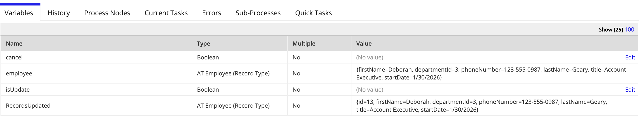 Process Details Process History tab