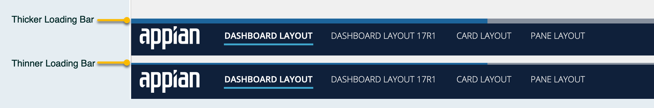 An interface demonstrating the new CSS profile properties for loading bar height.