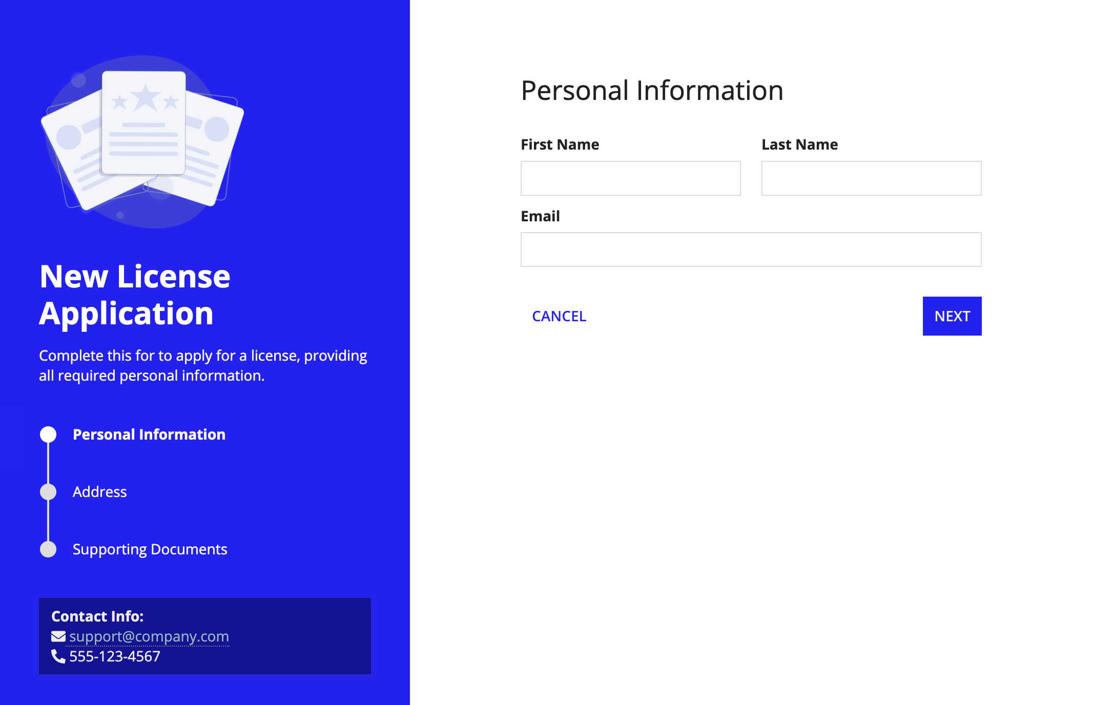 image of a wizard layout that uses the sidebar template