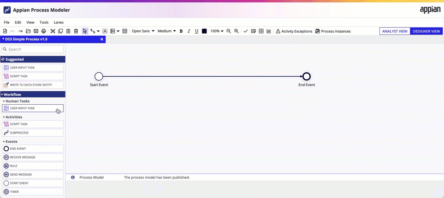 suggested node workflow in simple process model