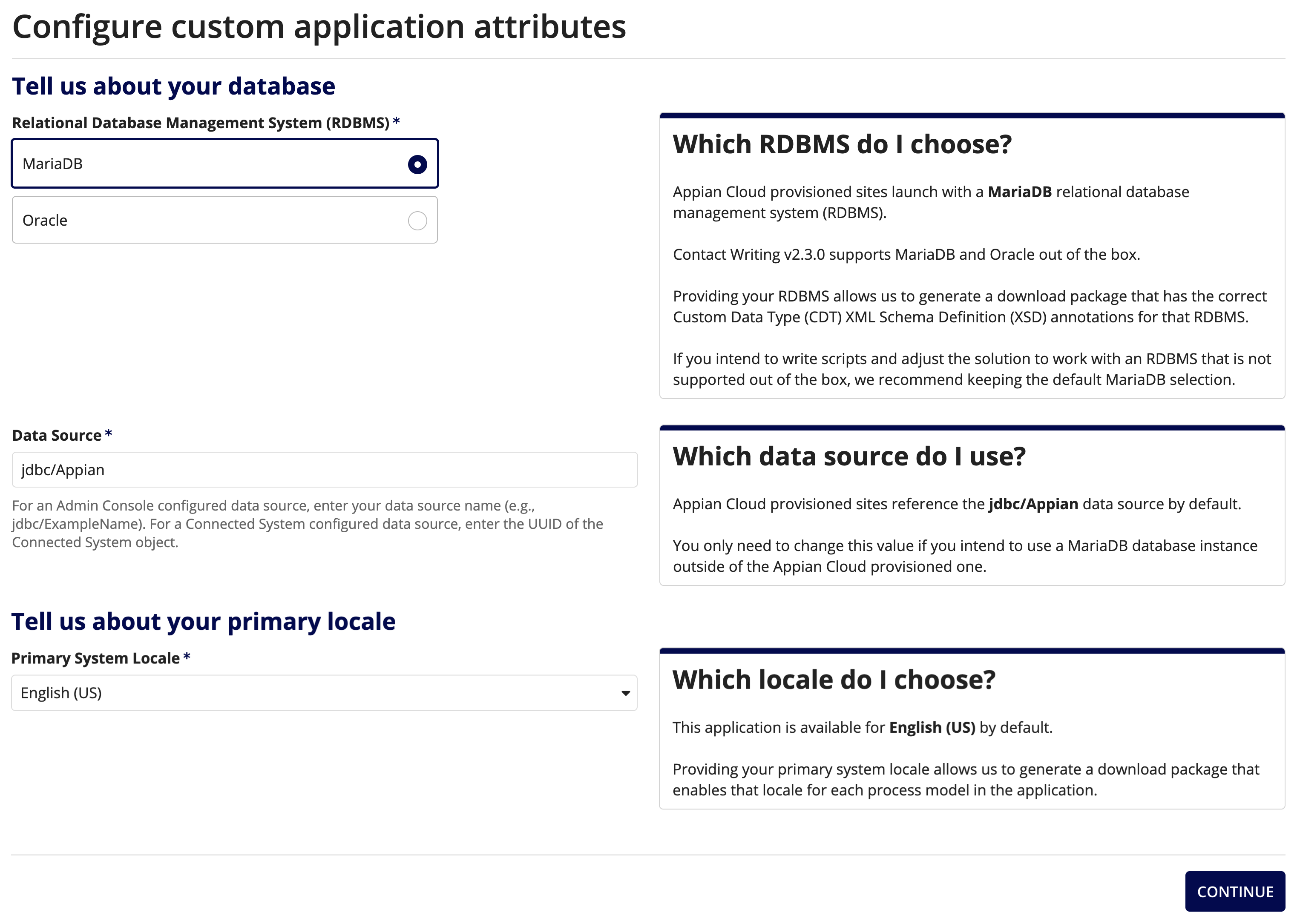 Configure custom application attributes dialog