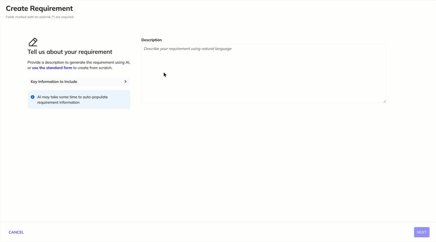 Requirement creation process with AI.