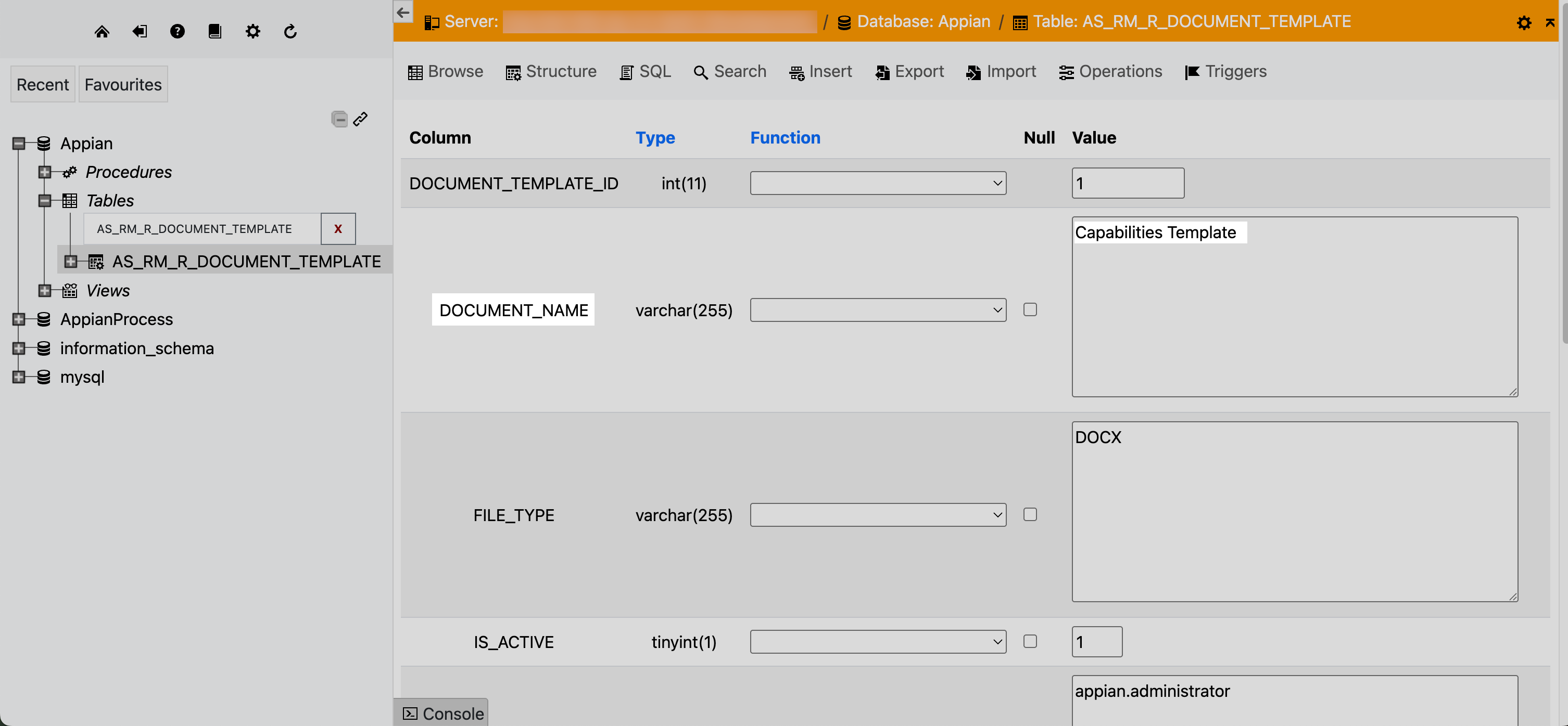 AS RM Document Template Folder properties, ID highlighted.