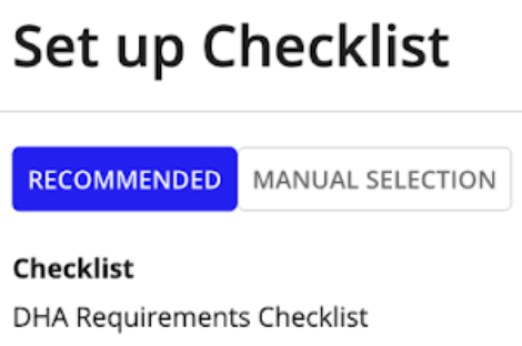 Set up Checklist wizard: Recommended tab selected, Manual Selection tab.
