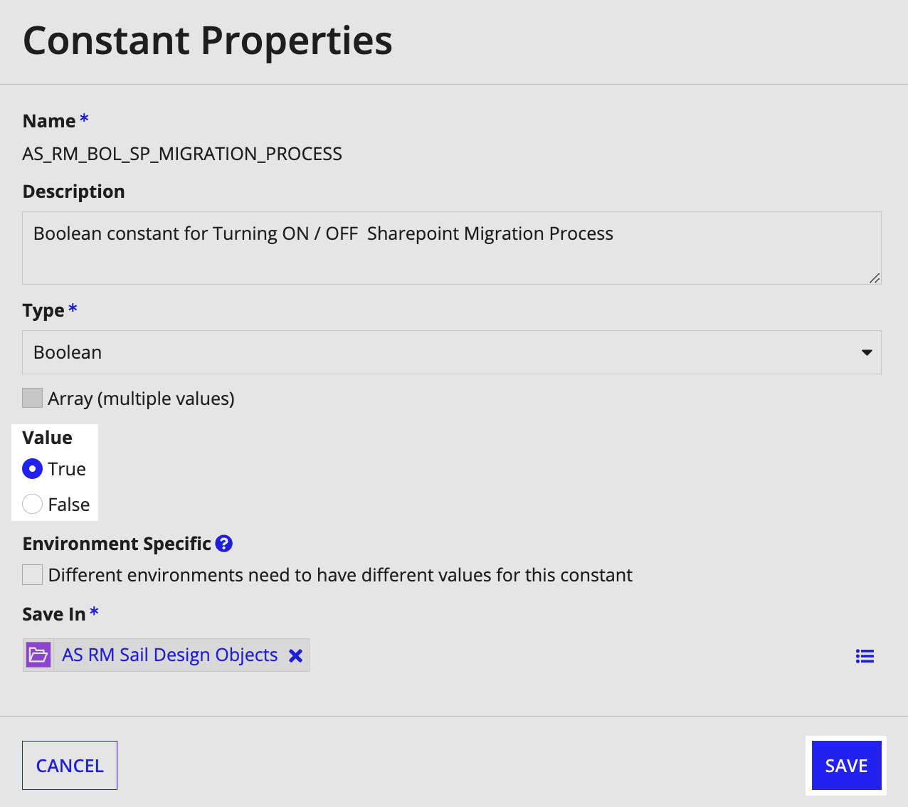 `AS_RM_BOL_SP_MIGRATION_PROCESS` constant properties with Value set to True.