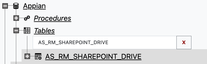 Appian Tables: Select AS_RM_SHAREPOINT_DRIVE table.