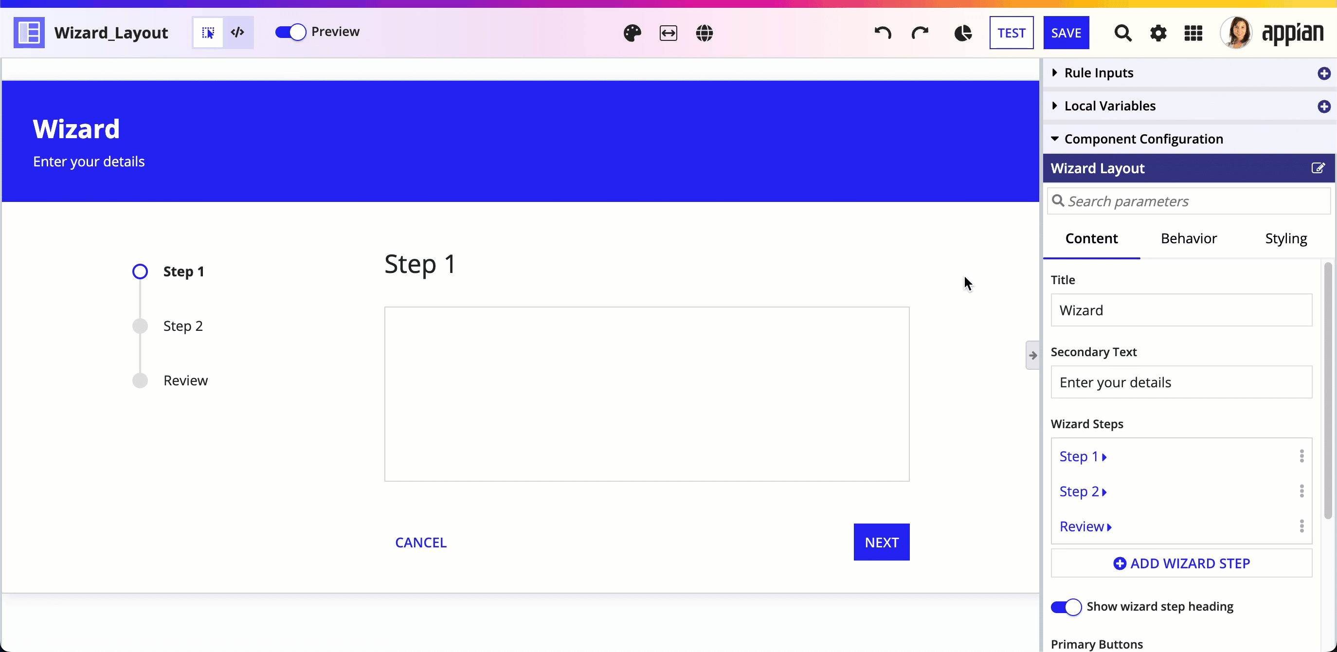 gif showing different wizard content widths